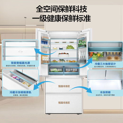 Haier Camellia Series 485L ultra-thin zero-embedded full-space fresh-keeping French multi-door four-door wet and dry storage EPP ultra-clean front cooling air-cooled frost-free refrigerator BCD-485WGHFD1BWLU1 National Subsidy Consultation