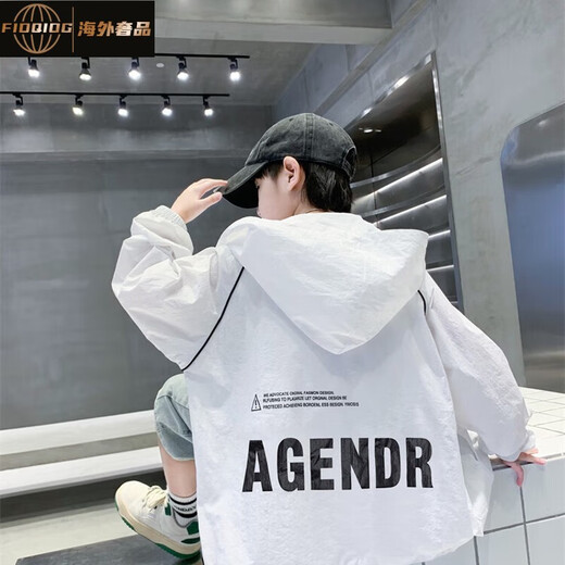 FIDQIOG international big-name boys' summer clothing quick-drying lightweight sun protection clothes 2025 new children's summer hooded jacket loose gray 140
