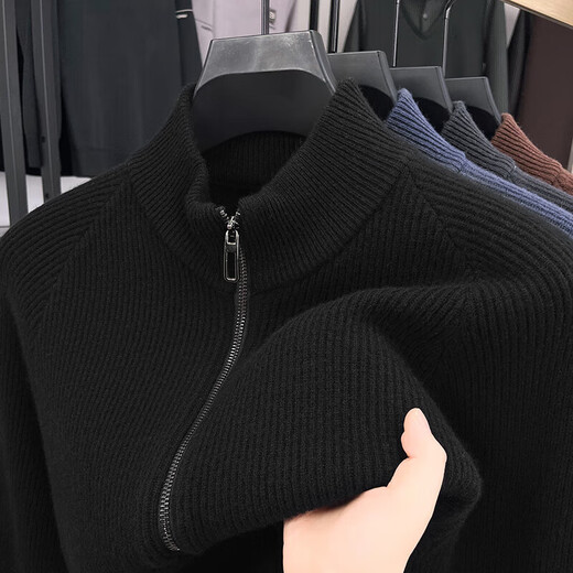 Pure wool stand-up collar pure wool sweater for men in autumn and winter solid color thickened warm knitted cardigan sweater jacket for men GO1552197 blue gray XL recommended 145-160Jin Jin equals 0.5 kg