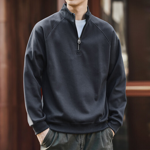 Baleno S&K Series American Retro Half-Zip Stand Collar Sweater Men's Autumn and Winter New Plus Velvet Loose Sports Jacket Men's Meteorite Gray XL Suitable for 140-160 Jin Jin equals 0.5 kg