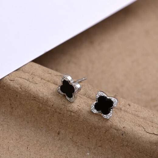 Four-leaf clover earrings sterling silver women's 999 silver earrings genuine black light luxury high-end earrings new 2025 hot style