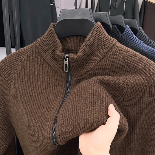 Pure wool stand-up collar pure wool sweater for men in autumn and winter solid color thickened warm knitted cardigan sweater jacket for men GO1552197 blue gray XL recommended 145-160Jin Jin equals 0.5 kg
