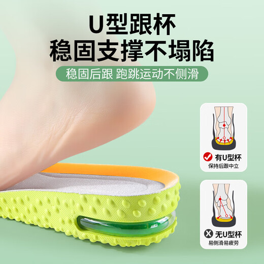 Heightening insoles, air cushions, shock absorption, hidden inner heightening, soft elasticity, non-tiring when standing for a long time, absorbing sweat, deodorizing, breathable and not stuffy feet, women's 2.5cm green gray air cushion heightening | soft elasticity, no collapse, size 41-42