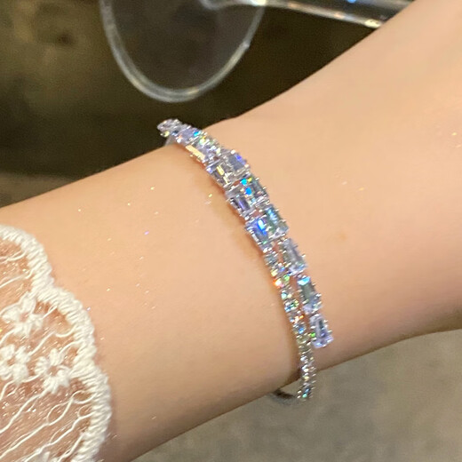 Hua Youxin Persimmon Explosive Snake Bracelet Women's Zircon Surround Silver Bracelet 2025 New Bracelet Bracelet Light Luxury Niche Hand Jewelry Explosive Snake Shape Snake Tail Trapezoid Surround Bracelet Silver