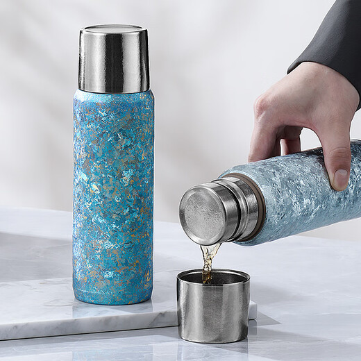 Qihu thermos cup pure titanium cup holiday gift for men and women large capacity high-end gift tea cup 450ml Haoyue Silver