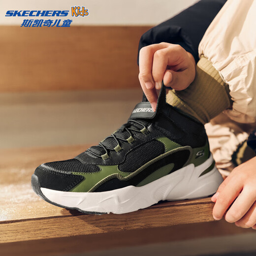 Skechers children's shoes autumn and winter boots boys and girls snow boots plus velvet warm boots 405222L/302583L boys/black/green/BKGR 35