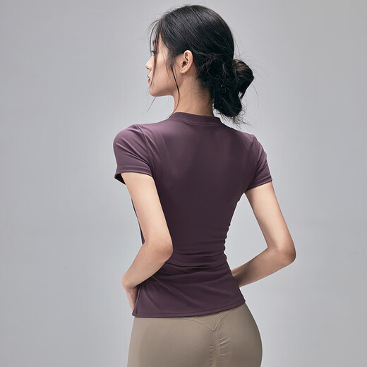 LULUUVTTOH Round Neck Sports Yoga Top Women's Slim Pilates T-Shirt Summer Short-Sleeved Thin Quick-Drying High-Elastic Fitness Wear Frost Gray S