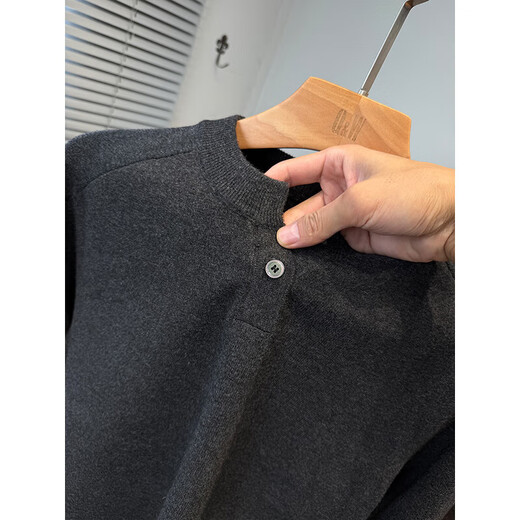 ROMON American Henry Neck Sweater Men's Thin Autumn and Winter Youth Solid Color Versatile Sweater Men's Pullover Inner Clothes Carbon Gray XL 130-145Jin Jin is equal to 0.5 kg