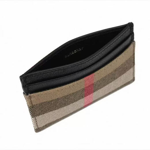 BURBERRY Burberry unisex black leather plaid card holder 80840331