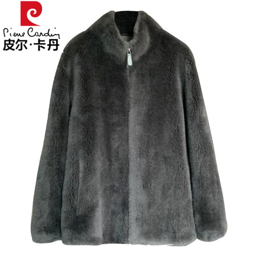 Pierre Cardin 100% Wool Fur Jacket Men's Autumn and Winter Stand Collar Sheep Shear Fur One-piece Thick Coat Sheep Wool Jacket Tan XL 130 to 145 Jin Jin equals 0.5 kg Wear
