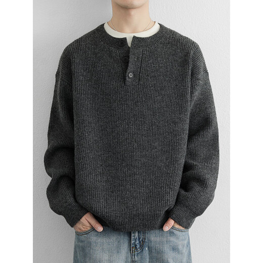 Xinyoujie Henry collar fashionable simple high-end knitted sweater for men lazy style boys sweater 2025 autumn and winter trend 2555 light gray M recommended 100-120Jin Jin equals 0.5 kg