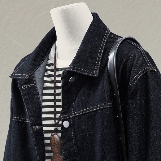 Sibaishe Denim Jacket Women's Autumn New Style 2025 Small Loose Lapel Fashion Short Top Trend Dark Navy One Size