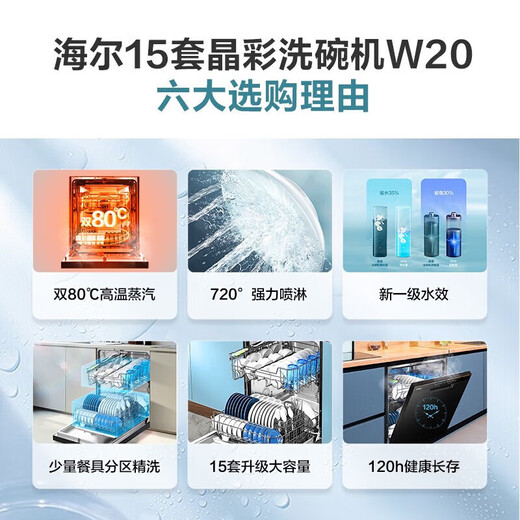 Haier 15 sets of built-in household dishwashers W20 Crystal Color Series first-class water efficiency Intelligent door opening for quick drying Fully automatic large capacity Quick delivery from stock Zoned fine washing + new first-class water efficiency Can wait for notification
