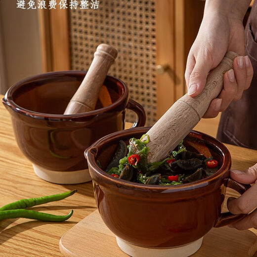 Meikejie old-fashioned pepper pounding bowl pounding pepper preserved eggs household ceramic pounding bowl tool mashing garlic masher garlic paste garlic mortar upgraded and thickened 1100ml large radium body comes with a mallet 1 piece shipping damage