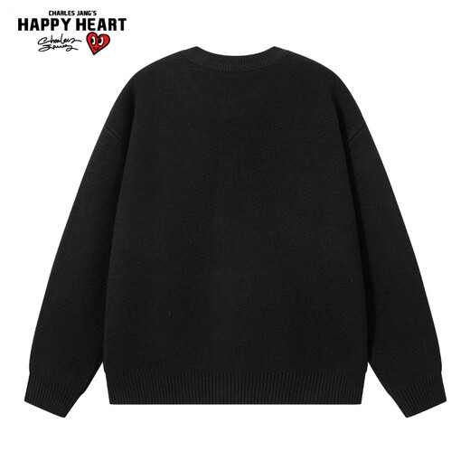 Charles Heart Simple Retro Cardigan Button Sweater for Men and Women Autumn and Winter Embroidered Sweater Couple Tops Black M