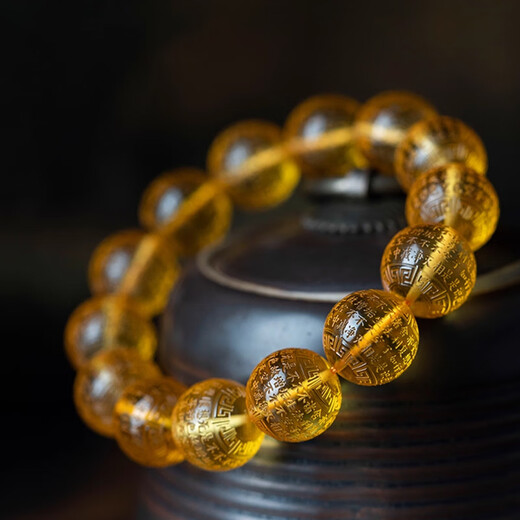 Fan Jialun's natural amber beeswax bracelets for men, gold amber Heart Sutra purification beads, men's and women's bracelets, Buddhist beads accessories, women's 12MM gold amber Heart Sutra bracelets