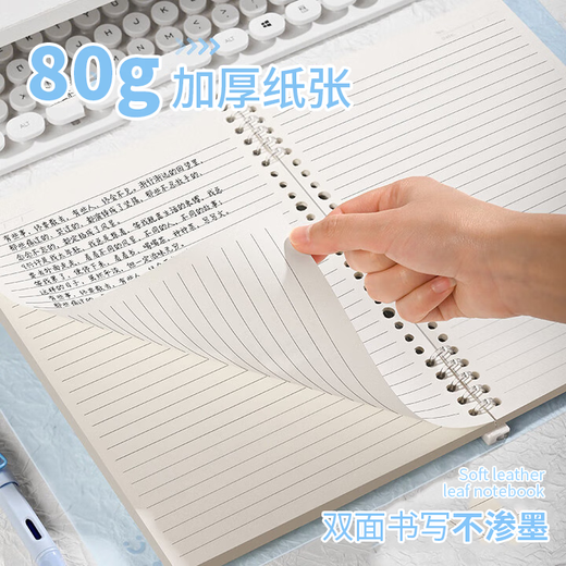 SUNWOOD B5/30 sheets of 60-page loose-leaf notebook, semi-transparent shell 10-hole detachable portable loose-leaf notebook, postgraduate entrance examination wrong question homework book, ice blue 1283