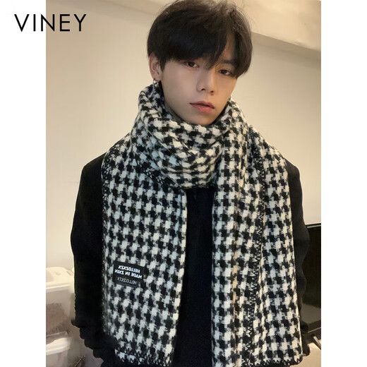 Viney scarf men's 2025 new winter houndstooth high-end warm scarf birthday gift for boyfriend and husband black-high-end gift box