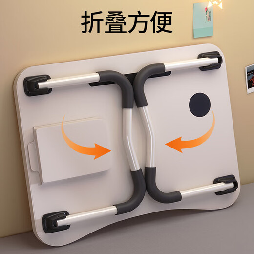 WCZ German bed table with cup slot drawer, stable study desk, laptop table, lazy bedroom, pearl white 60*40*28, cup holder with card slot, drawer