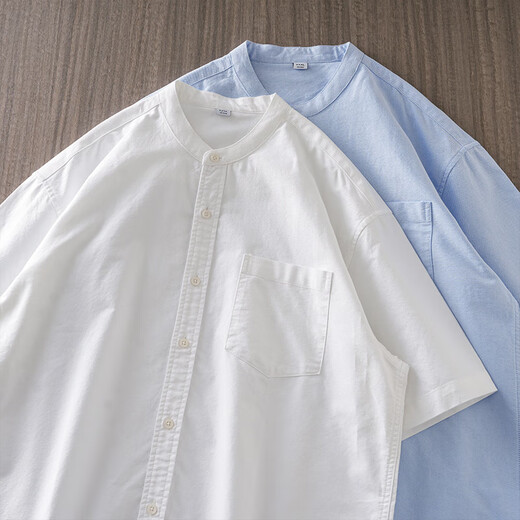 Duken Heavyweight Oxford Textile Stand Collar Short Sleeve Shirt Men's Summer Casual Inch Shirt White Henley Collar New Style White M _ (Suitable for 90-110Jin Jin equals 0.5 kg)