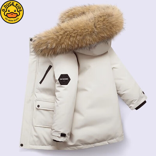 G.DUCKKIDS Boys Down Cotton Padded Jacket Thickened Parka Jacket 2025 Autumn and Winter Coat Children's Hooded Large Fur Collar Cotton Jacket Hot Sale Black 120 cm