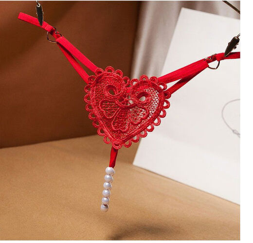 Pearl Panties Massage Private Parts Sexy Lace Open File European and American Transparent Hollow Low Waist Sexy Panties Fun Thong Women Blue One Size Fits 80-130Jin Jin is equal to 0.5kg