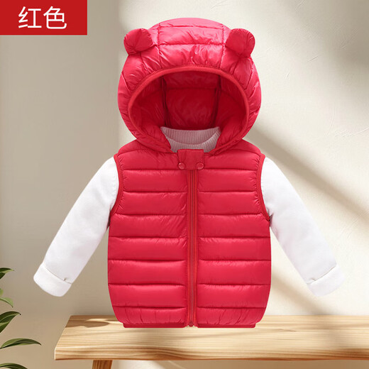 2025 Autumn and Winter New Products Children's Vest Down Cotton Baby Waistcoat Lightweight Vest Boys and Girls Hooded Jacket Light Blue 90 Height 75-85cm/Weight 25Jin Jin is equal to within 0.5 kg