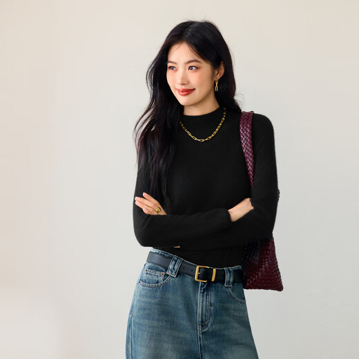 Eifini Jiang Xin endorsed all cashmere basic turtleneck pullover skin-friendly cashmere sweater top for women autumn new style black S 80-100Jin Jin is equal to 0.5 kg