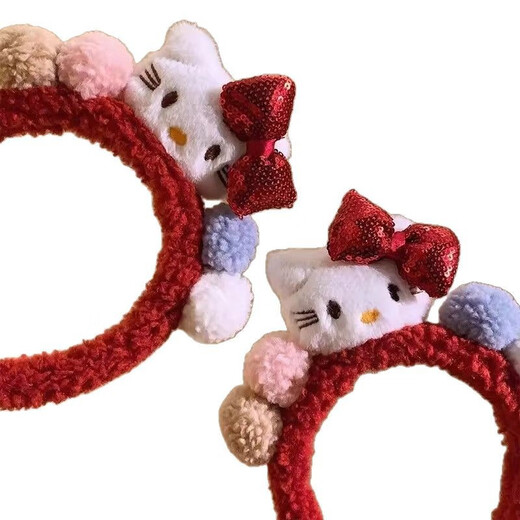 Songchuang Mengyu Cartoon Cat Hawaiian Cute Style Handmade KT Cat Headband Animals Playful and Cute Plush Ball Hair Accessory Hairpin Hello Kitty Headband