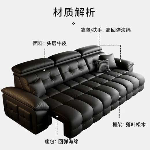 Nanshi Home Italian Minimalist Lawrence Electric Functional Sofa Living Room Zero Wall Adjustable Headrest Electric Sofa 2.55m Double Position Fully Electric Position Leather Contact Surface Wireless Remote Control Version
