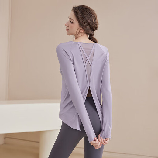 Yoga wear long-sleeved suit for women in autumn loose slimming fitness wear Pilates sports mesh blouse top for women black trousers XL