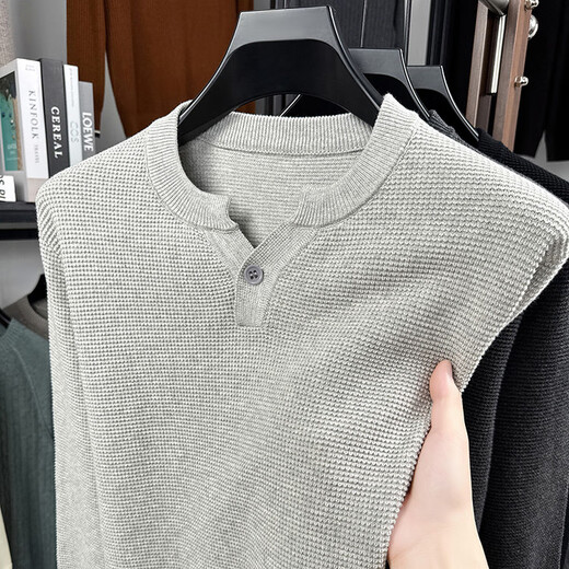 TOMMY JEANS Tommy Henry Collar Sweater Men's Fall 2025 New Simple Mature Stable Design Soft Waxy Bottoming Top Oatmeal Gray XL