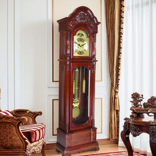 
Honghe Flooring Clock Living Room Machinery Chinese Retro Flooring Clock Time Reporting Machinery Clock German Copper Core Winding 9922 Mahogany Color Polaris Machinery Clocking Movement