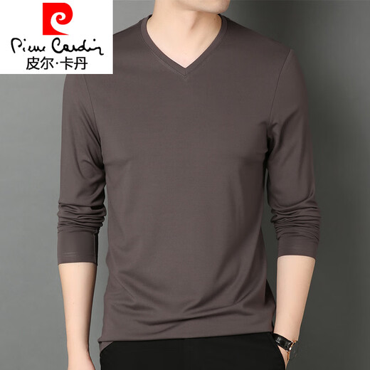 Pierre Cardin 2025 Spring and Automn Menk à col de mûrier en V Moupberge. T-shirt à manches longues en soie Spring Couleur continue Modale Top Base Top 1506 Couleur continue en V V T-shirt à manches longues Blelliage blanc 2xl 185 / 100a