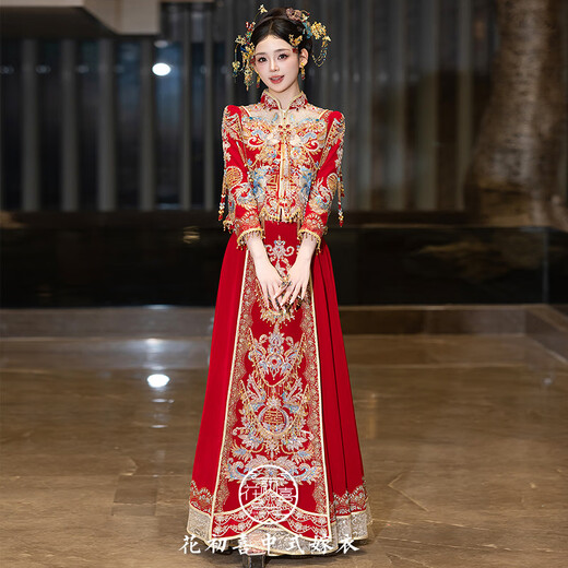 Taozilang Xiuhe clothing 2025 new bride wedding Chinese toast dress heavy industry velvet wedding dress slimming S