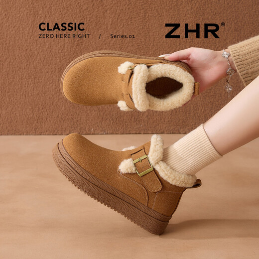 ZHR is the snow boots for women in winter plus velvet thick-soled high-top Birkenstock women's shoes warm and thickened northeastern cotton boots AB178B camel 38
