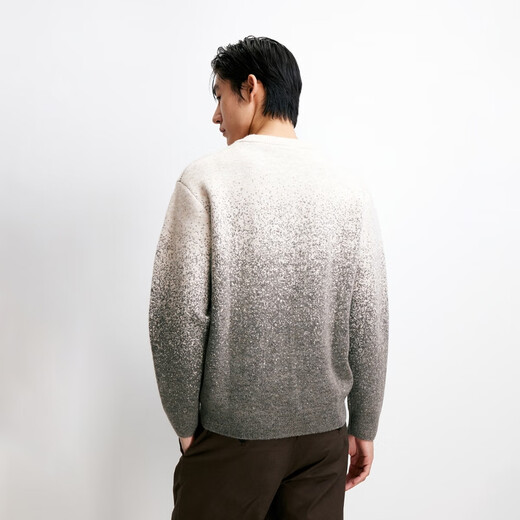 JACK&JONES Men's 25th Autumn and Winter Sweater Men's Cardigan Gradient Casual Knit Sweater Loose Round Neck Pullover Bottoming Shirt C02 London Fog Regular M (175)