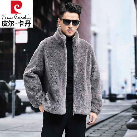 Pierre Cardin 100% Wool Fur Jacket Men's Autumn and Winter Stand Collar Sheep Shear Fur One-piece Thick Coat Sheep Wool Jacket Tan XL 130 to 145 Jin Jin equals 0.5 kg Wear