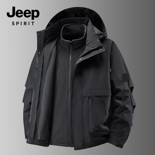 JEEP SPIRIT three-proof outdoor jacket men's three-in-one jacket autumn and winter warm jacket men 9588 black XL