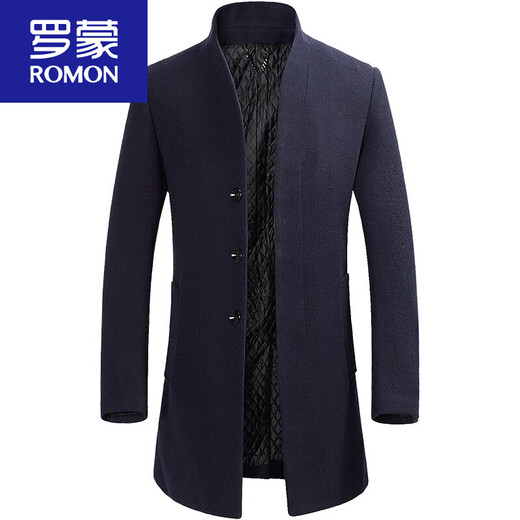 ROMON cashmere coat men's slim winter cotton thickened middle-aged men's stand collar mid-length woolen coat new product gray quilted autumn and winter 5XL 200
