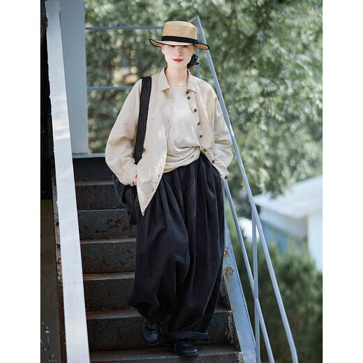 Know the pen and ink, folk art, three seasons new warm embryo color cotton and linen, high quality, relaxed and soft antique large shirt, the taste of time M