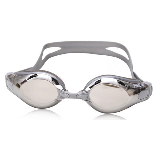 Gafas de natación galvanizadas YINGFA, impermeables y antivaho, revestimiento brillante, equipadas con tapones para los oídos con agente antivaho, montura grande clásica y cómoda Y2800M, revestimiento gris (con agente antivaho + tapones para los oídos)
