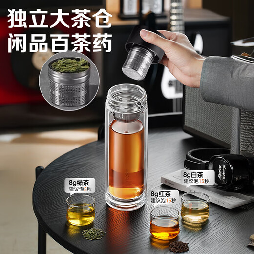 LINGCHEN tea cup for men, magnetic tea water separation, high temperature resistant executive leadership cup, double-layer glass magnetic tea cup