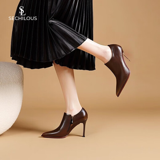 SECHILOUIS brand pointed toe super high heel ankle boots for women 2025 autumn new versatile slimming French deep mouth stiletto shoes black 37