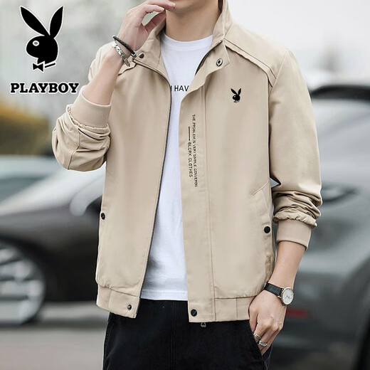 PLAYBOY Jacket Men's Spring and Autumn Casual Young and Middle-aged Thin Stand Collar Versatile Outdoor Sports Jacket Army Green XL
