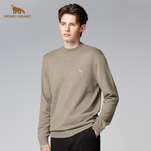 HENRY GRANT Henry Grant Knitted Sweater Comfortable Men's Embroidered Chenille Sweater Men's Bottoming Shirt Winter Dark Camel (QBY243641U266) One Size 46 (170/92A)