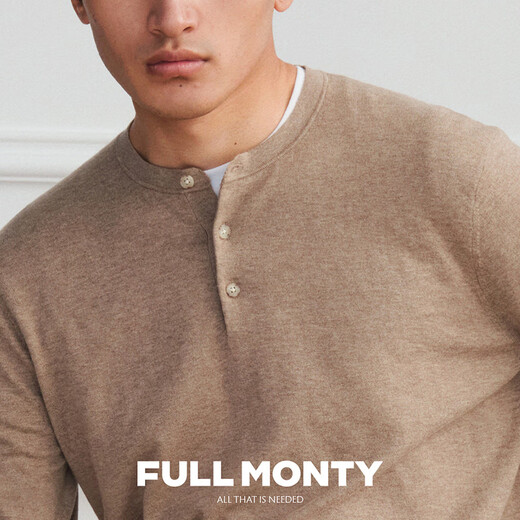 FULL MONTY old money style Henry collar sweater new casual sweater for men with cashmere inner long-sleeved T-shirt 25 autumn camel 70113 L