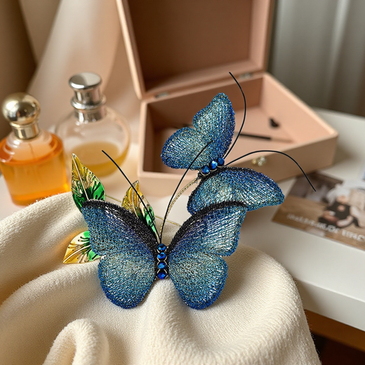 DEMURE Embroidered Butterfly Brooch Women's High-end Suit Coat Cheongsam Accessories Gradient Embroidered Butterfly Brooch