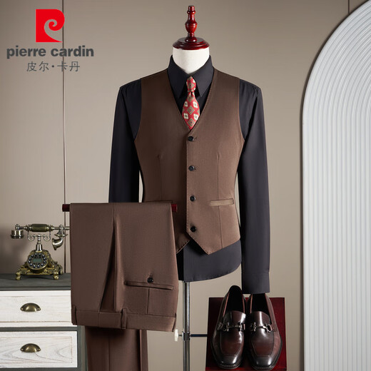 Pierre Cardin high-end wool suit men's suit groom wedding dress formal wedding high-end men's business casual suit emerald suit + trousers + vest L (110-125Jin Jin equals 0.5 kg)