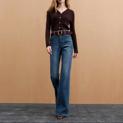 Sancai brushed bootcut trousers 2025 winter new style bell-bottom jeans trousers slim fit M haze blue pre-sale shipped within 25 days of payment L 165/72A